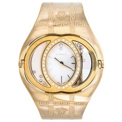 Versace White Opaline Yellow Gold Plated Stainless Steel  Womens Wristwatch 39mm