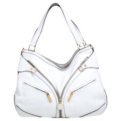 Versace White Pebbled Leather Biker Hobo