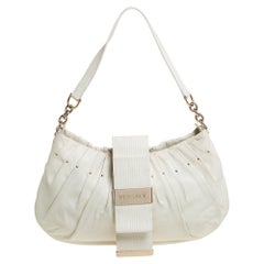 Versace White Pleated Leather Studded Hobo