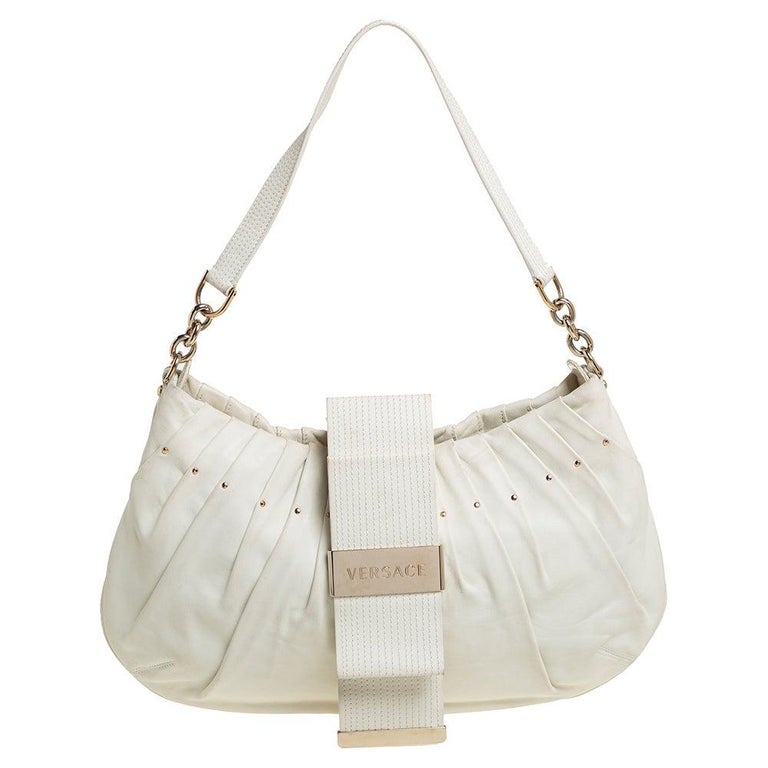 Versace White Pleated Leather Studded Hobo at 1stDibs