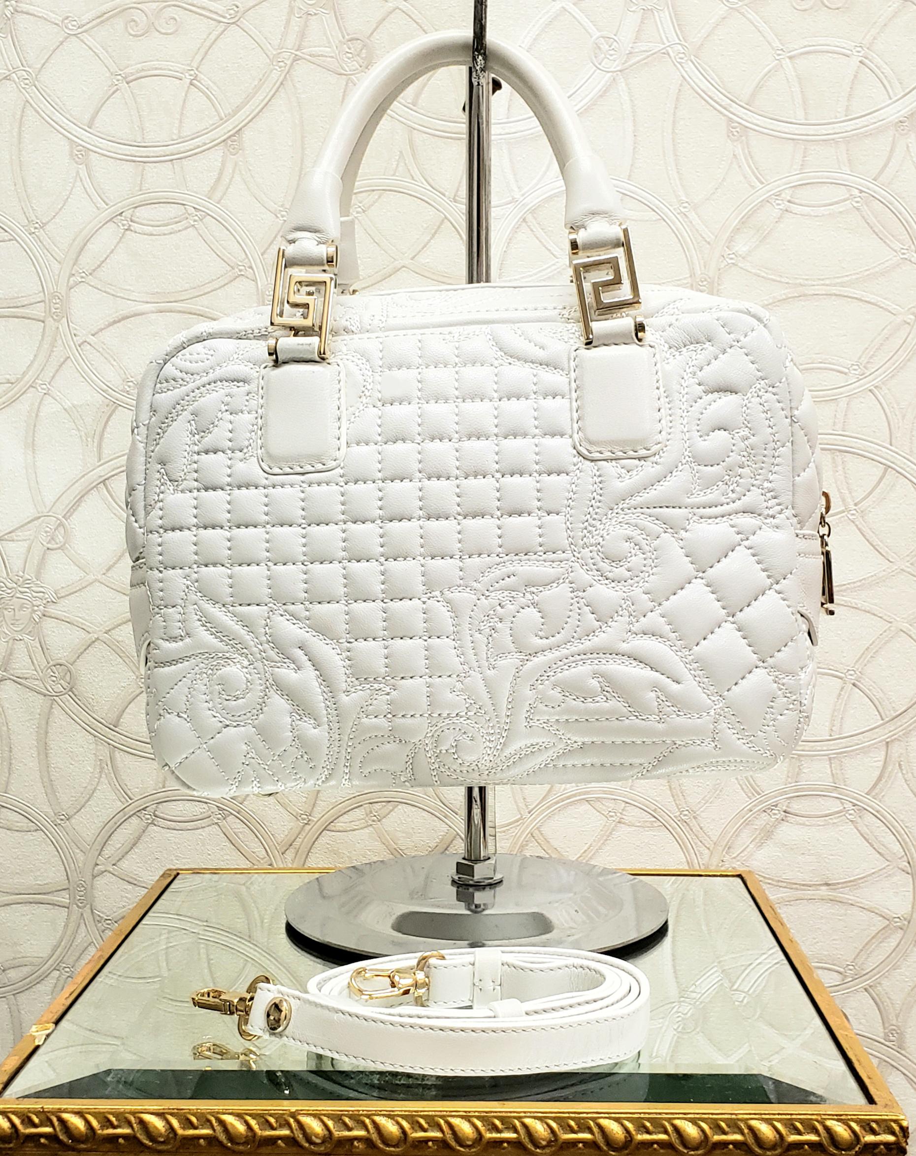 White VERSACE WHITE QUILTED LEATHER BAG w/MEDUSA MEDALLION