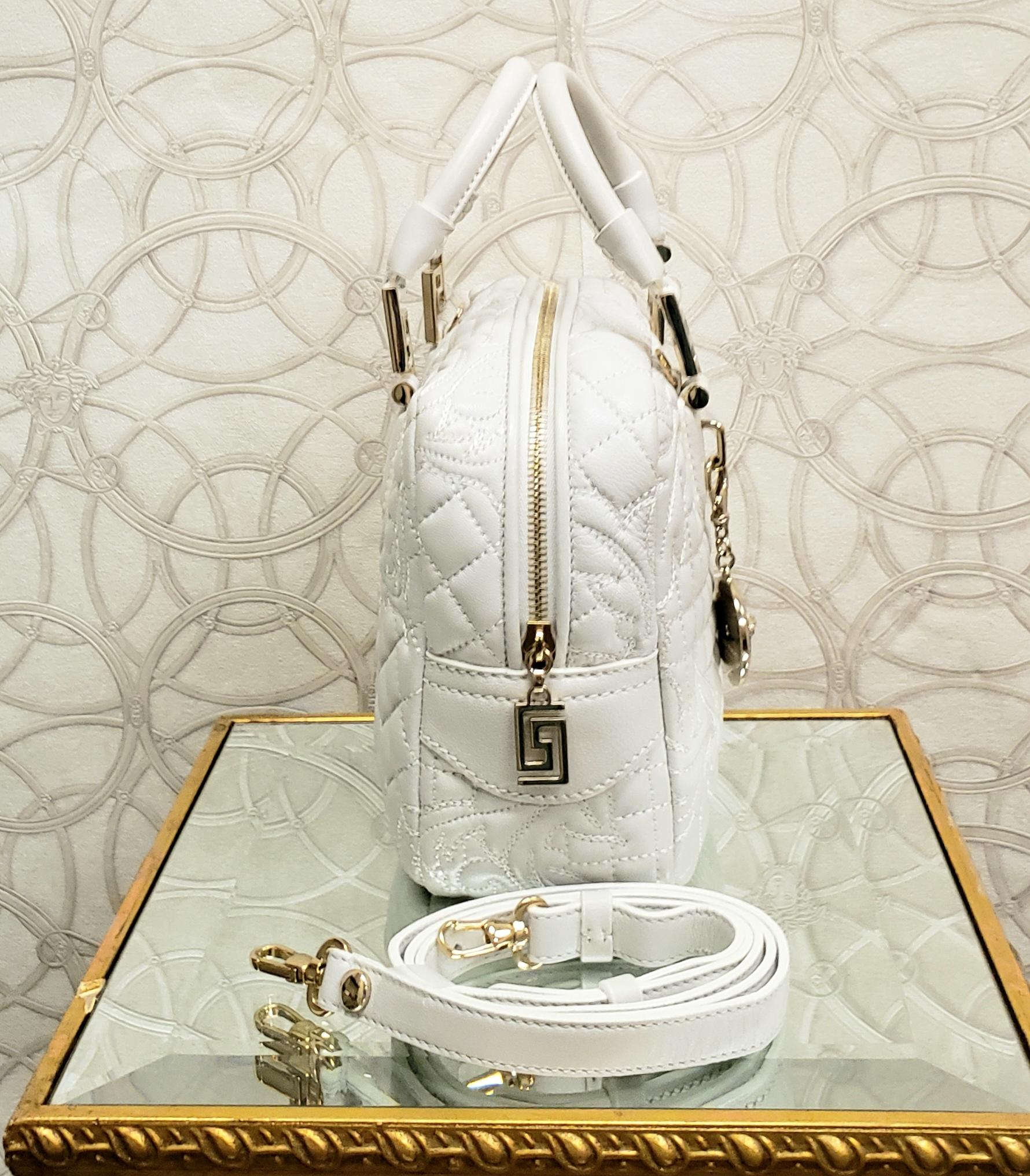 Women's or Men's VERSACE WHITE QUILTED LEATHER BAG w/MEDUSA MEDALLION
