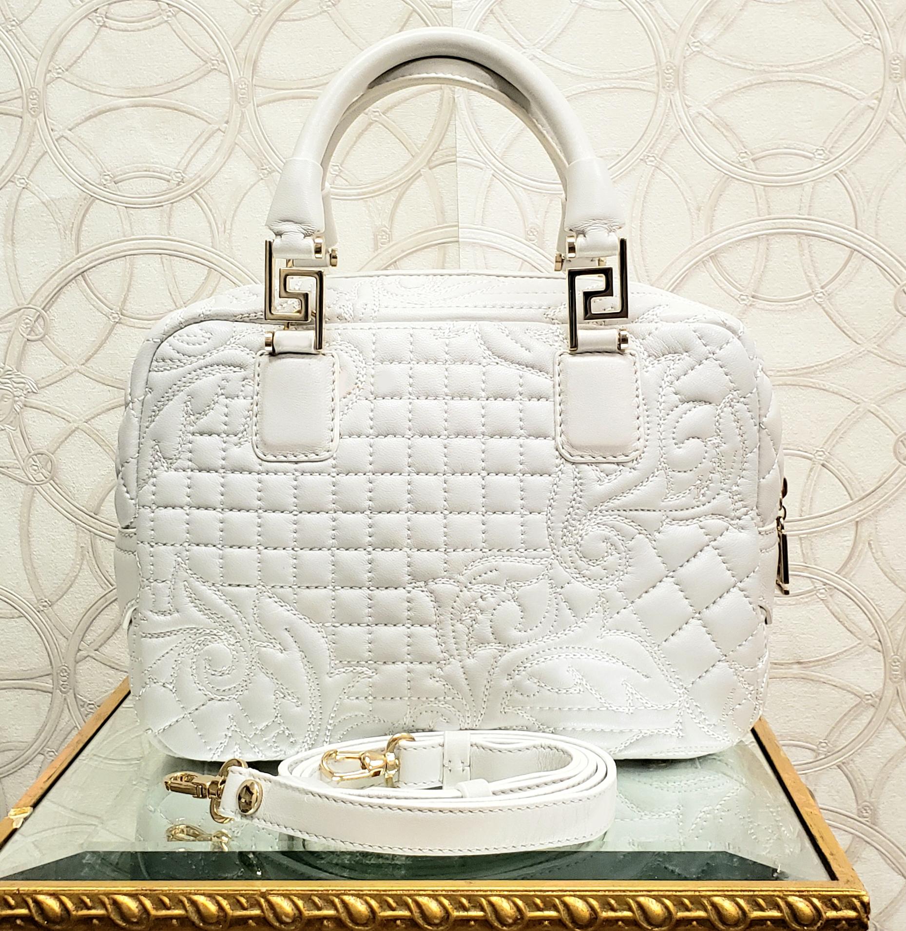 VERSACE WHITE QUILTED LEATHER BAG w/MEDUSA MEDALLION 1