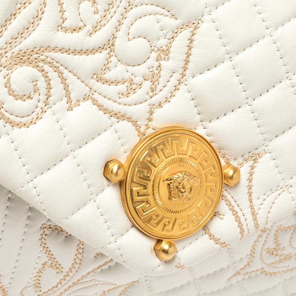 Versace White Quilted Leather Embroidered Barocco Shoulder Bag 7