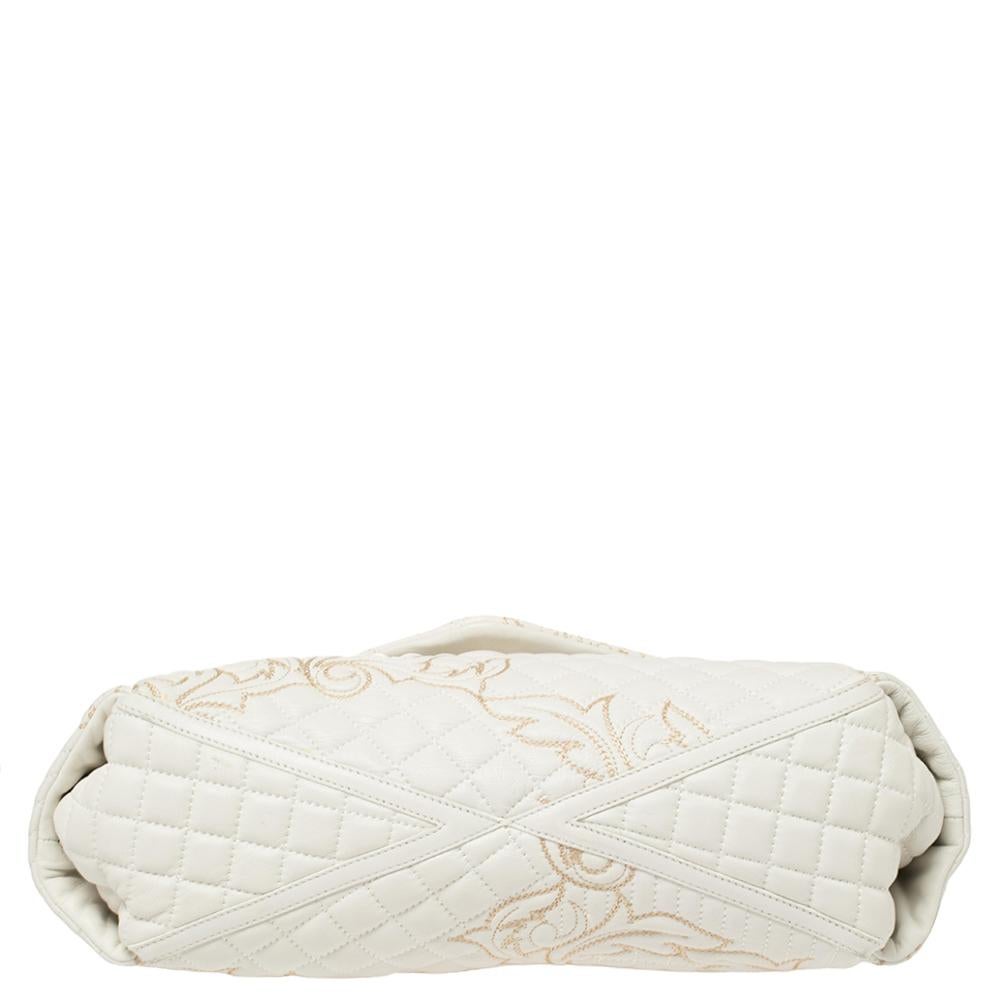 Versace White Quilted Leather Embroidered Barocco Shoulder Bag 1