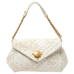 Versace White Quilted Leather Embroidered Barocco Shoulder Bag