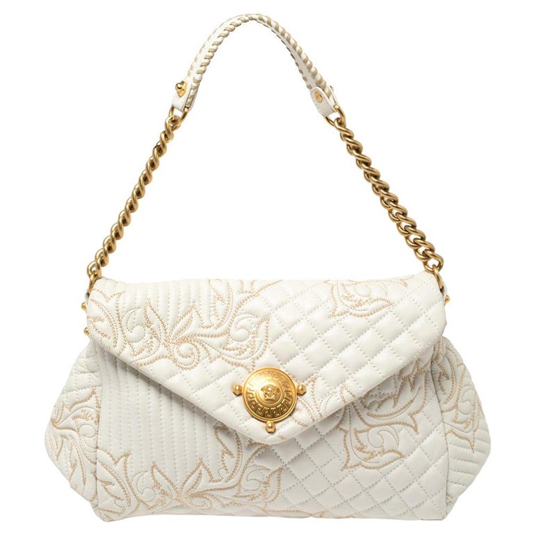 Versace White Quilted Leather Embroidered Barocco Shoulder Bag at 1stDibs