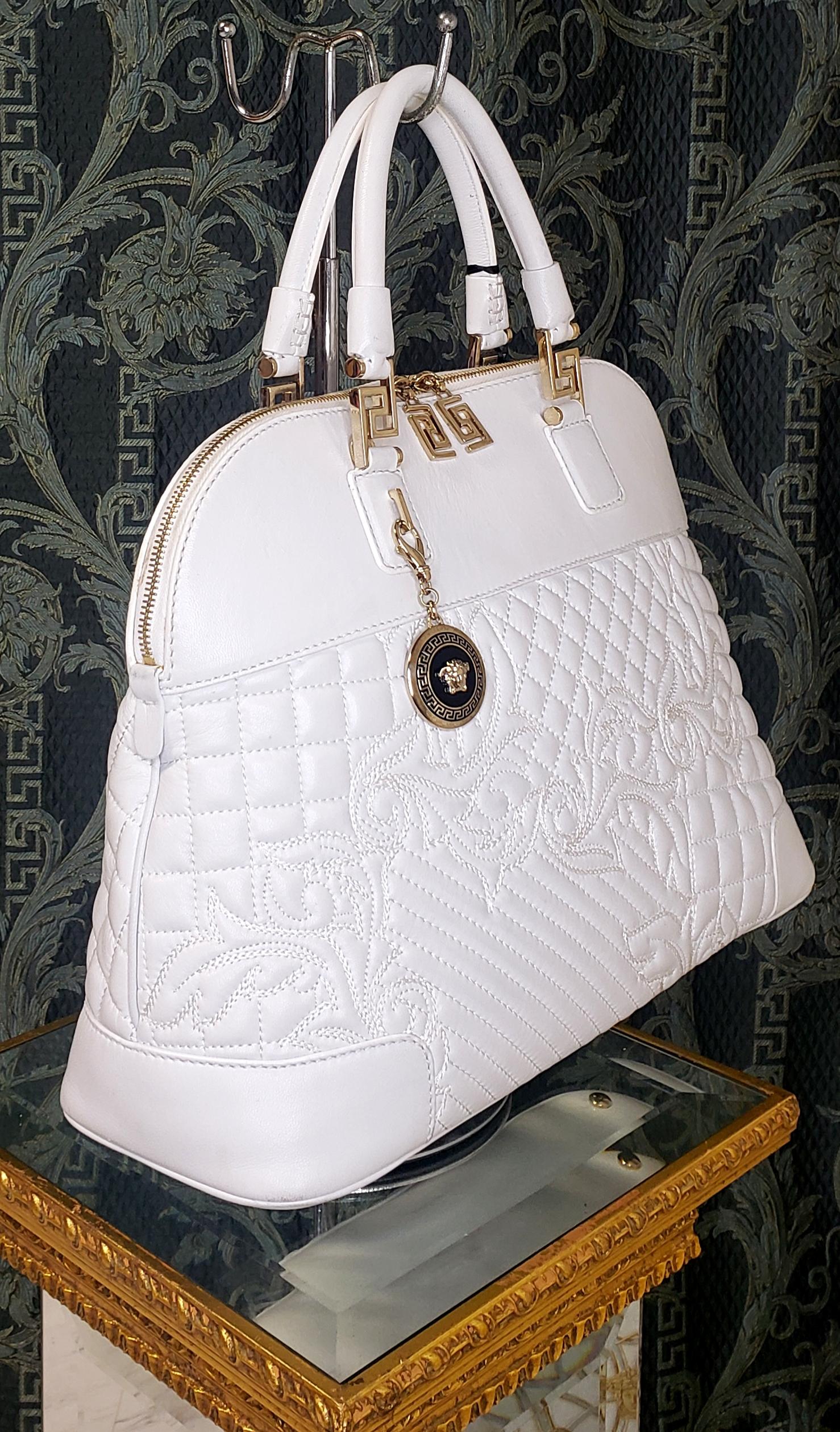 Gray VERSACE WHITE QUILTED LEATHER HANDBAG/Shoulderbag For Sale