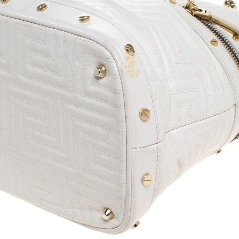 Versace White Quilted Leather Sided Zip Tote 7