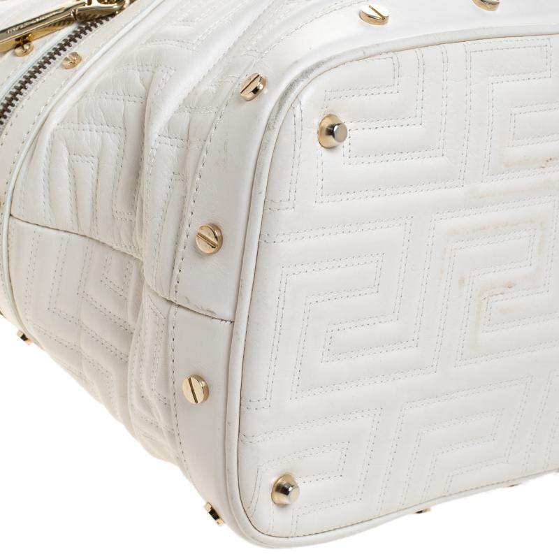 Versace White Quilted Leather Sided Zip Tote 3