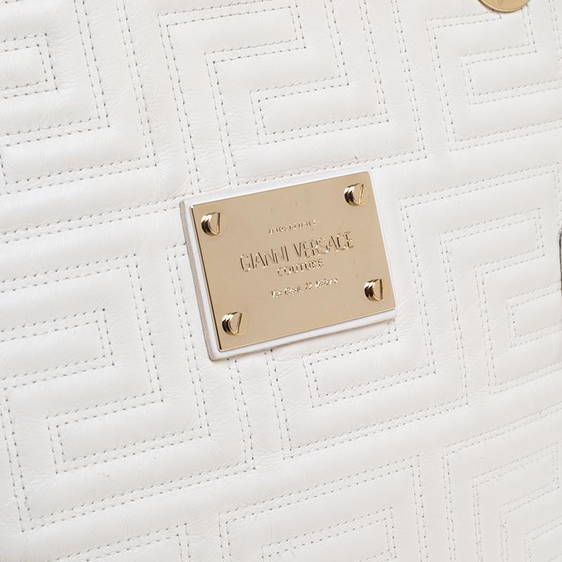 Versace White Quilted Leather Sided Zip Tote 4