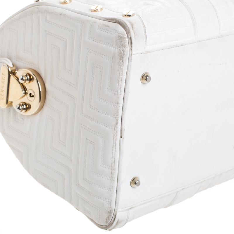 Versace White Quilted Leather Snap Out Of It Satchel 5