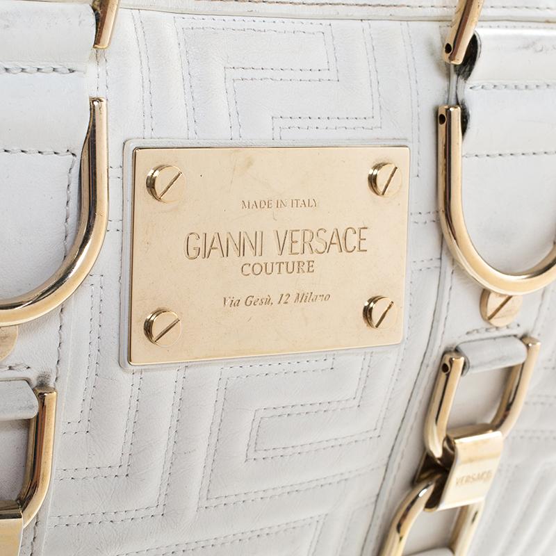 Versace White Quilted Leather Snap Out Of It Satchel 1
