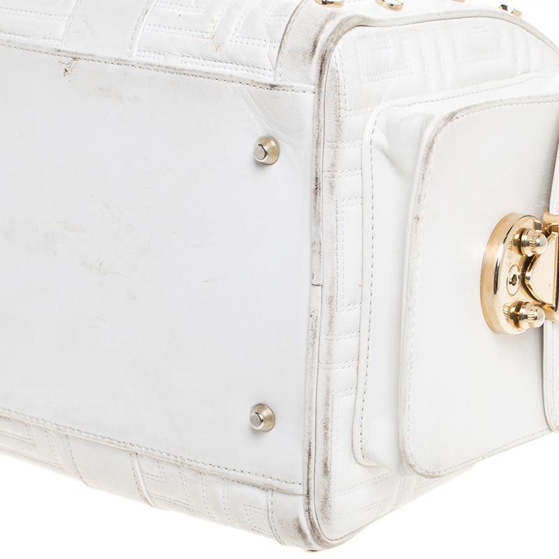 Versace White Quilted Leather Snap Out Of It Satchel 4