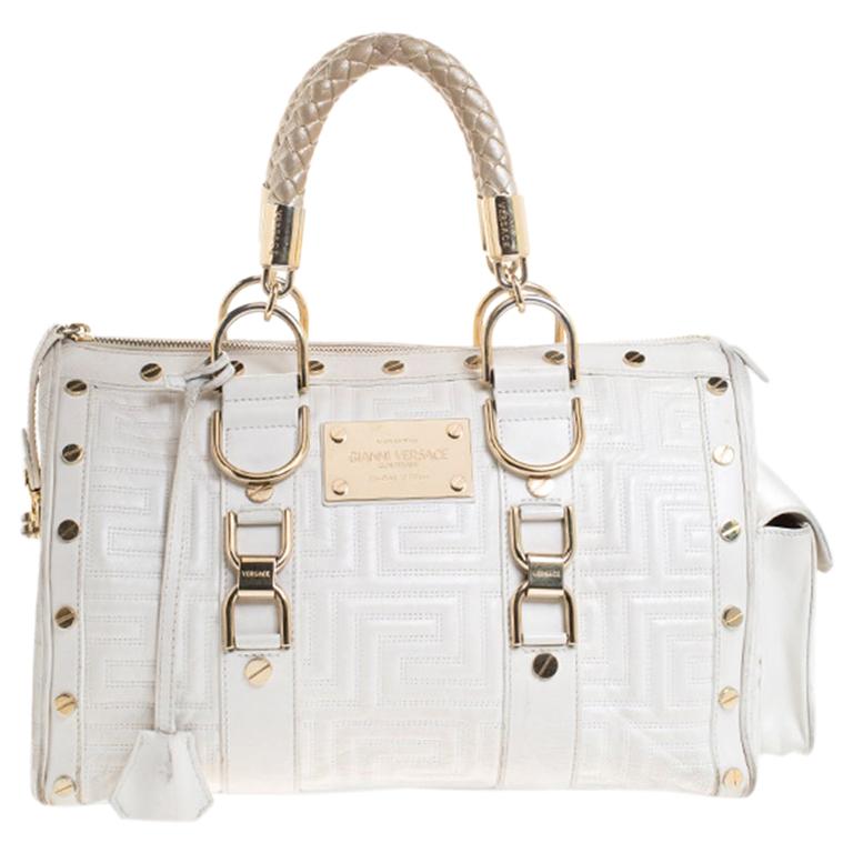 Versace White Quilted Leather Snap Out Of It Satchel