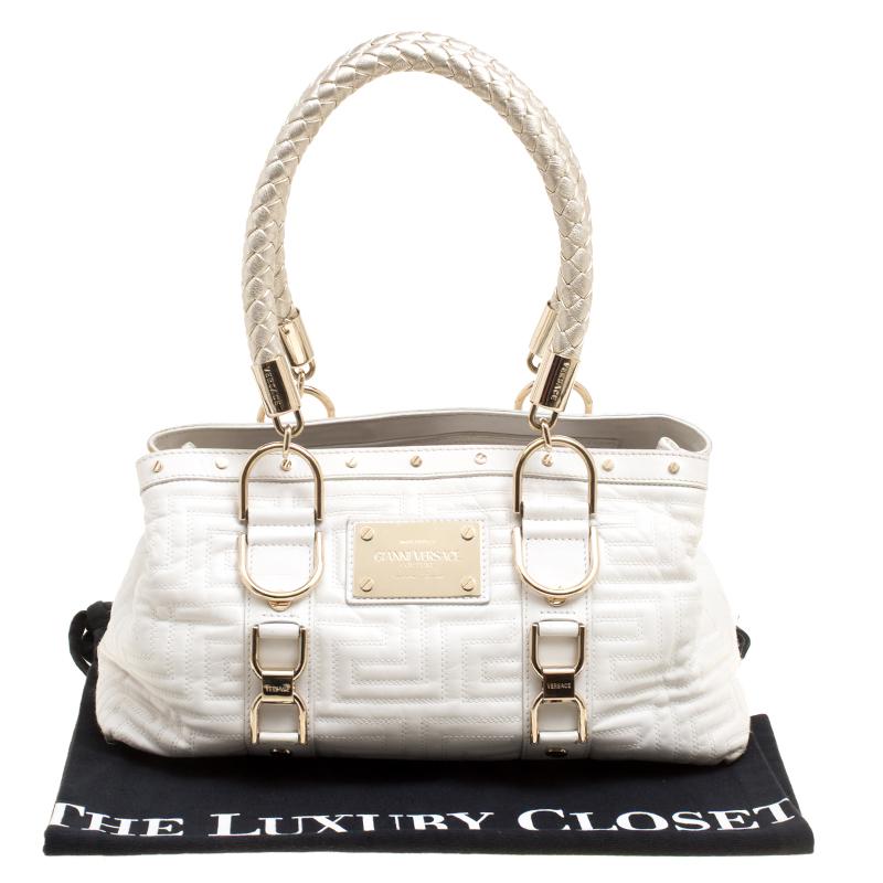 Versace White Quilted Leather Snap Out Of It Tote 6