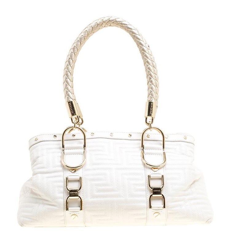 Versace White Quilted Leather Snap Out Of It Tote For Sale at 1stDibs