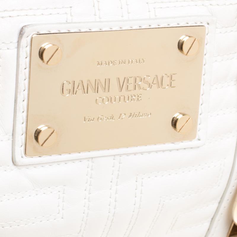 Versace White Quilted Leather Snap Out Of It Tote 2
