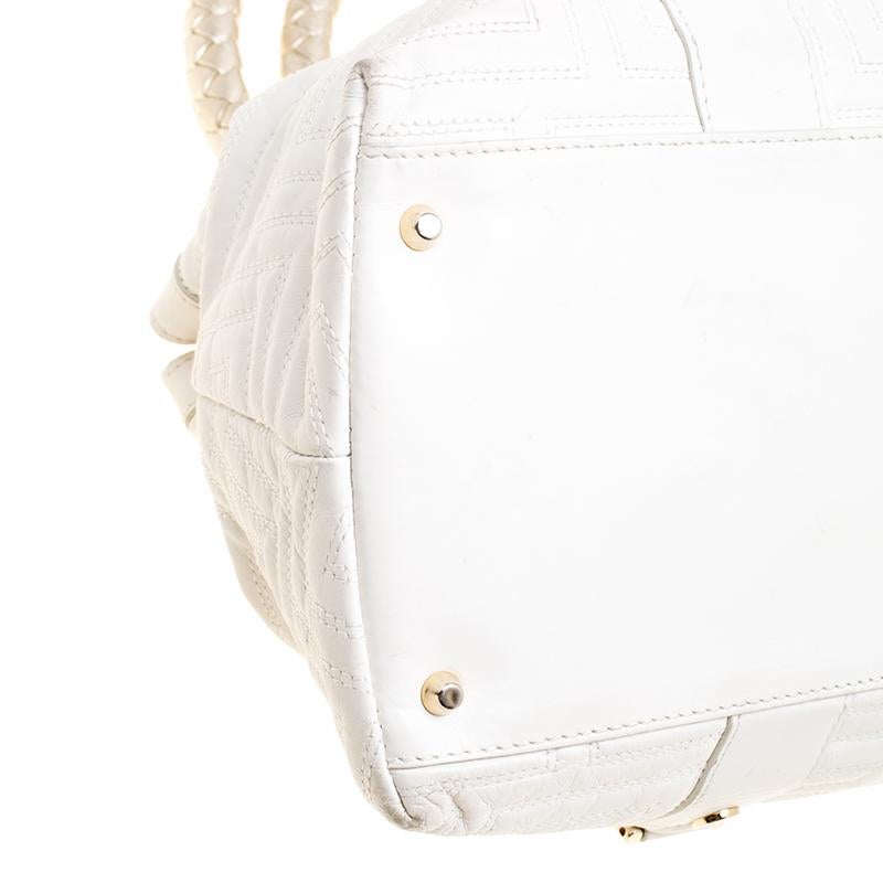 Versace White Quilted Leather Snap Out Of It Tote 3