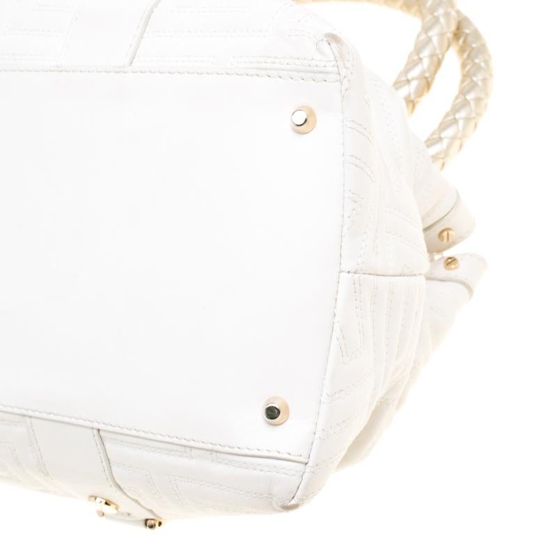 Versace White Quilted Leather Snap Out Of It Tote 4