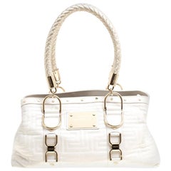 Versace White Quilted Leather Snap Out Of It Tote
