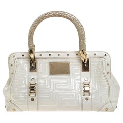 Versace White Quilted Patent Leather Snap Out Of It Satchel