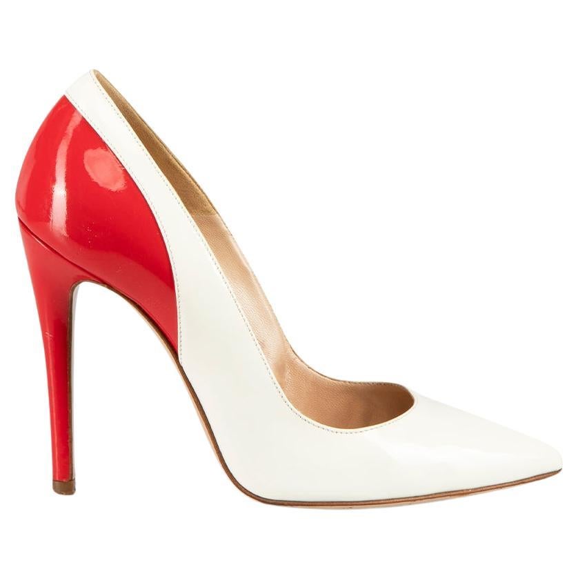 Versace White & Red Patent Pointed-Toe Pumps Size IT 36 For Sale