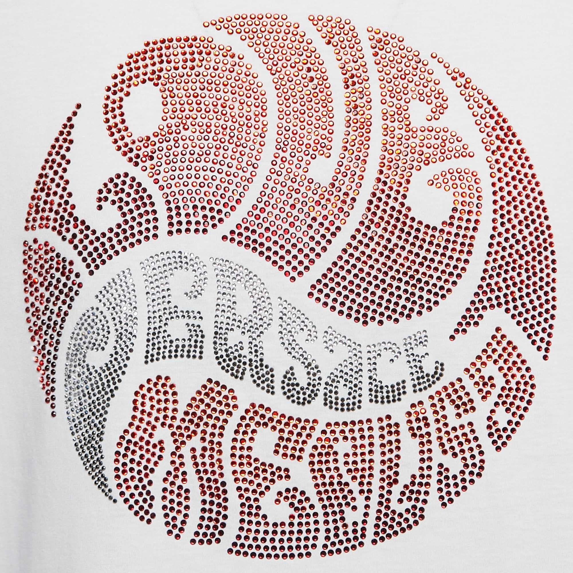 Gris Versace White Rhinestone Logo Jersey Michel Fit T-Shirt L en vente
