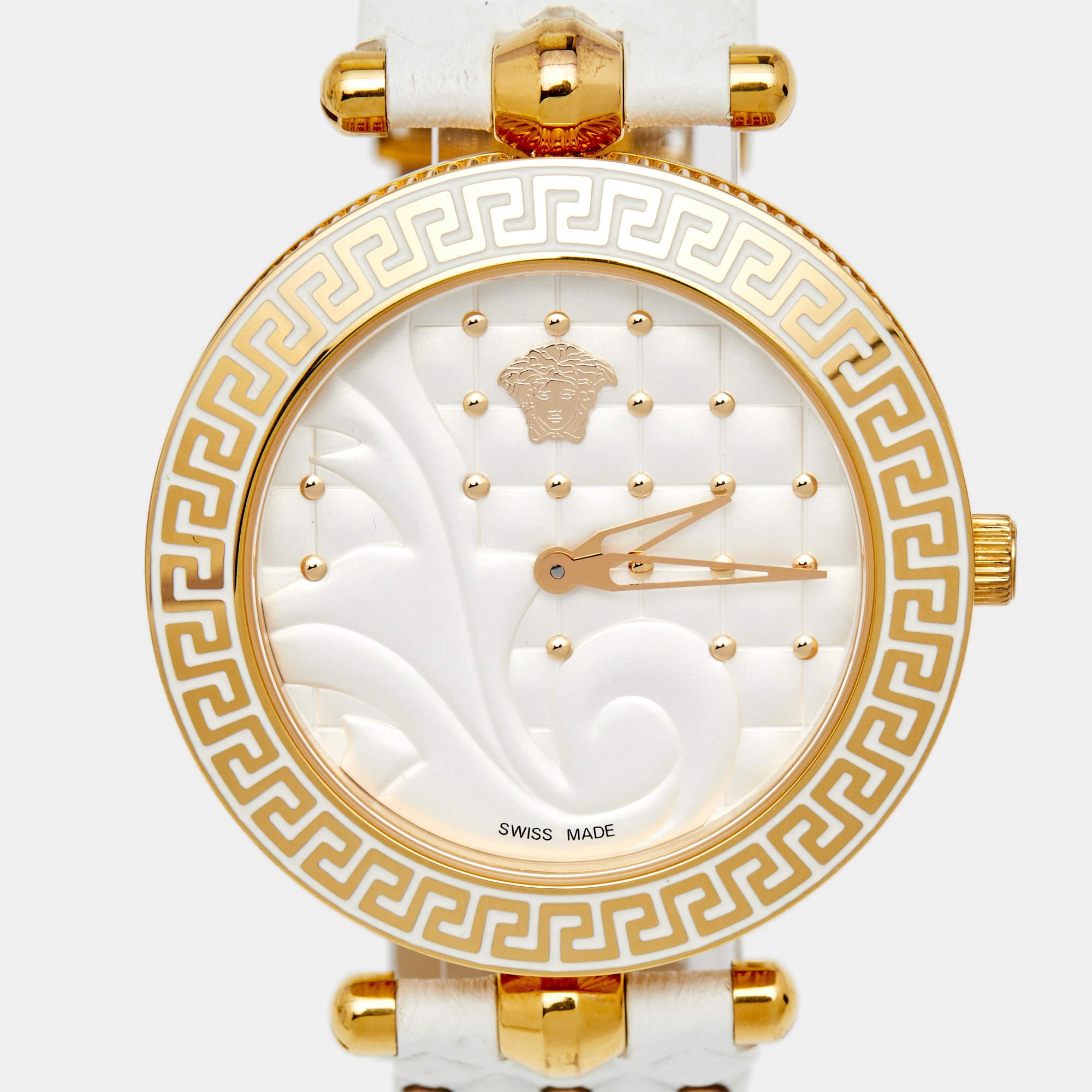 Versace White Rose Gold Plated Stainless Steel Vanitas VK7 Women's Wristwatch 40 3