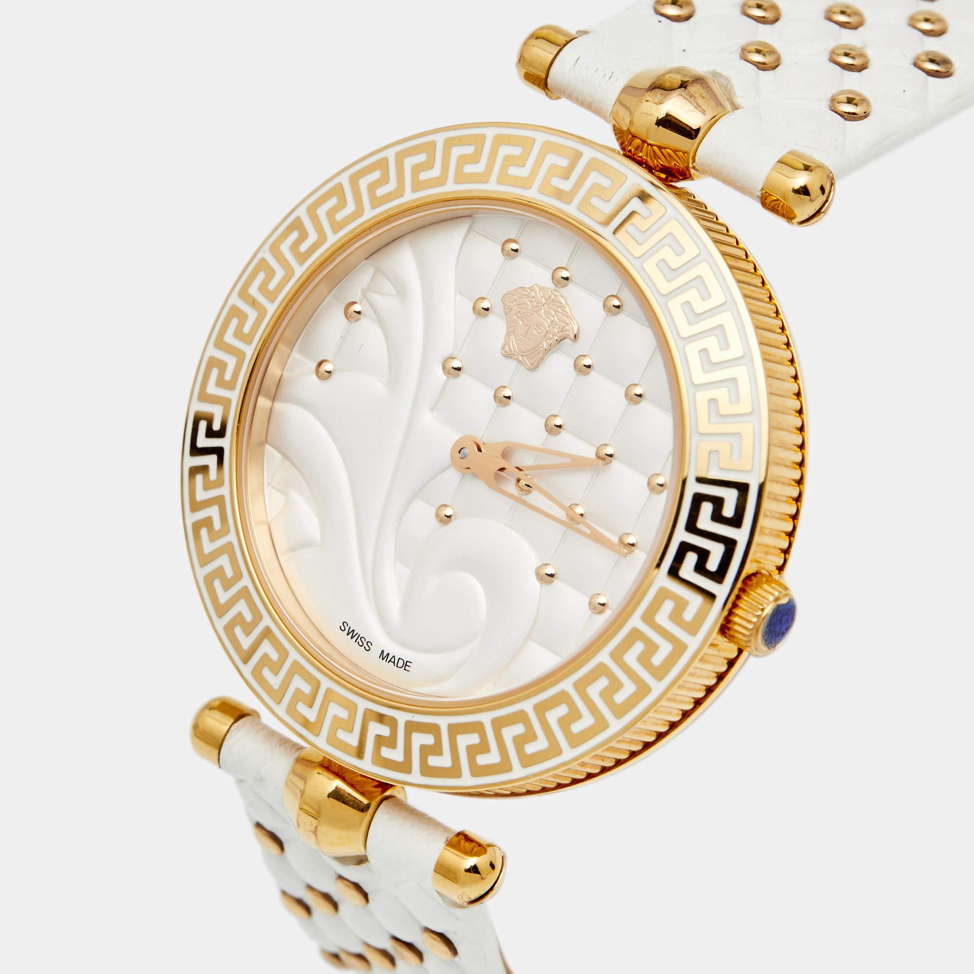Versace White Rose Gold Plated Stainless Steel Vanitas VK7 Women's Wristwatch 40 4