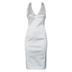 Versace White Sateen Plunge Neck Sheath Dress S