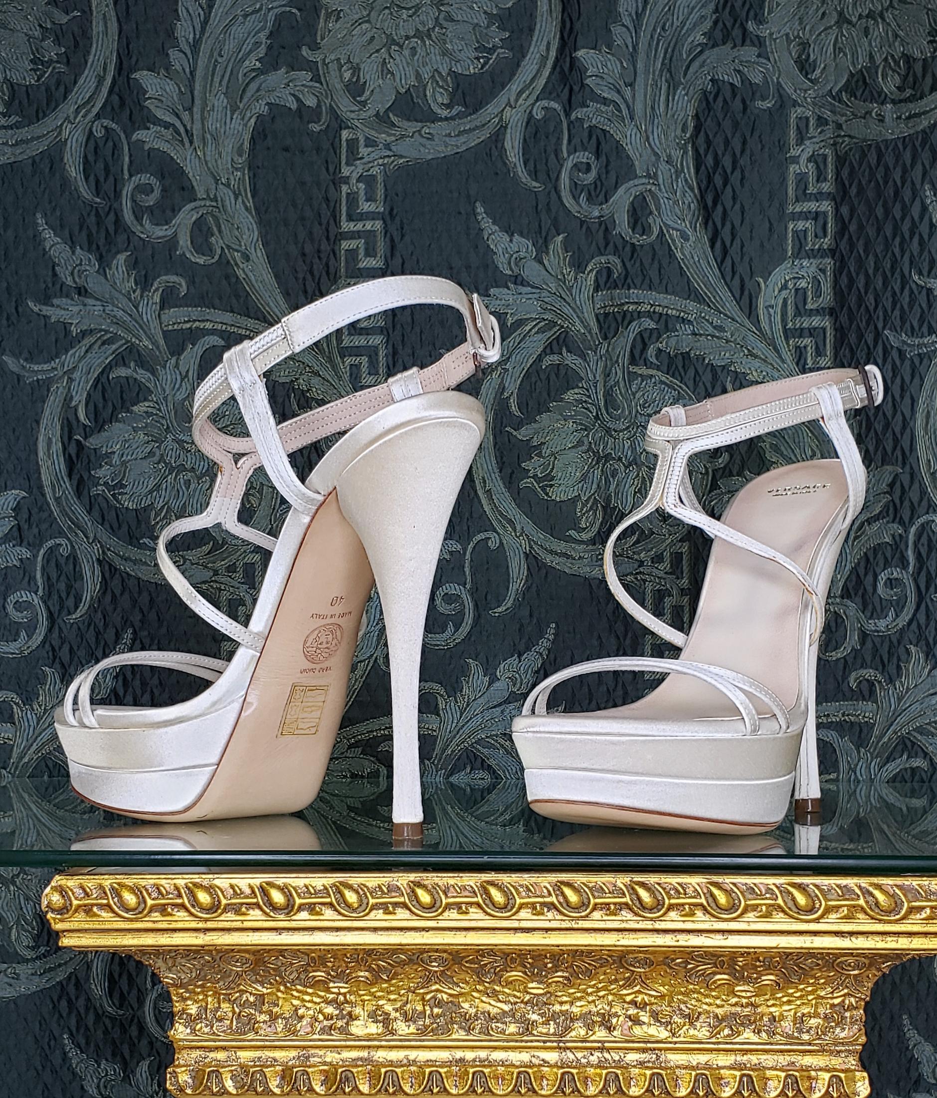 white satin platform heels