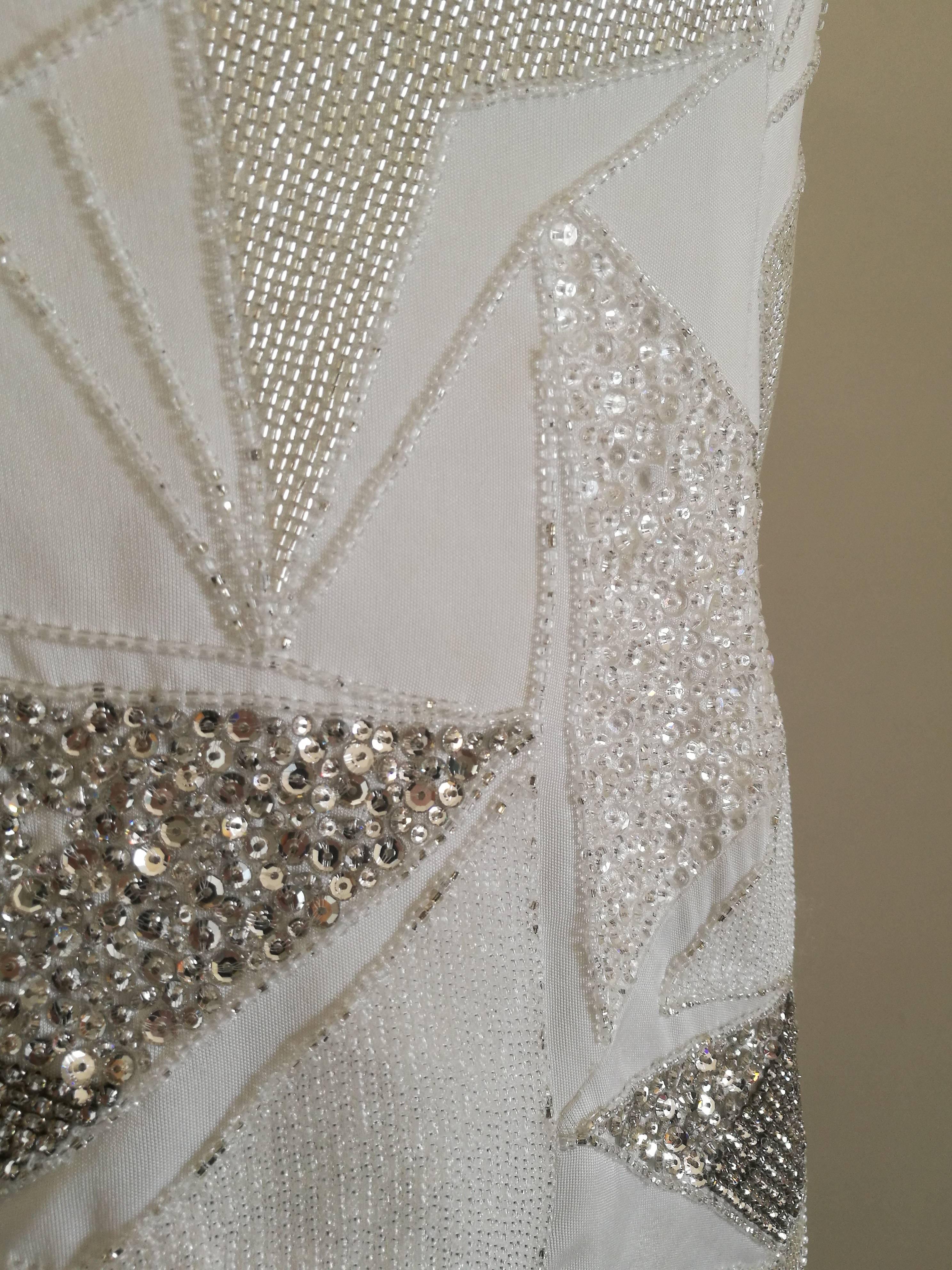 Versace White sequins and beads couture Bridal Dress In New Condition For Sale In Capri, IT