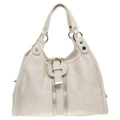 Versace White Signature Canvas And Leather Buckle Hobo