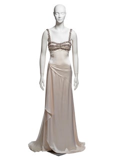 Robe de soirée en satin de soie et mousseline de soie blanche avec cristaux de Versace, FW 2004