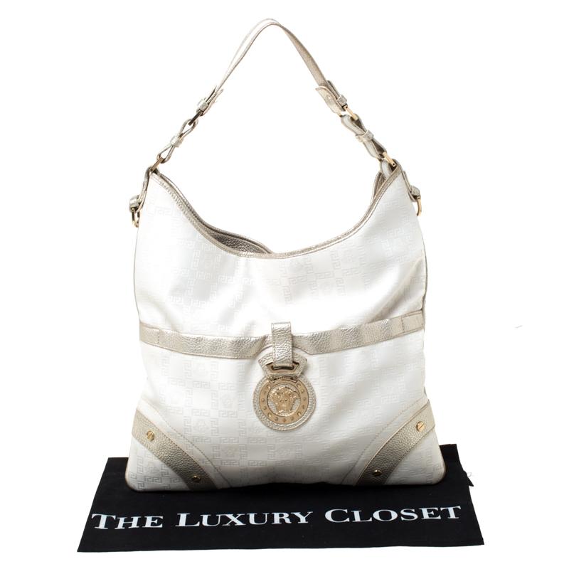 Versace White/Silver Signature Fabric and Leather Hobo 7