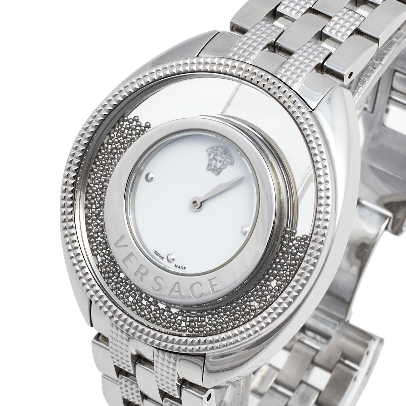 Contemporary Versace White Stainless Steel Destiny Spirit 86Q Women's Wristwatch 39 mm