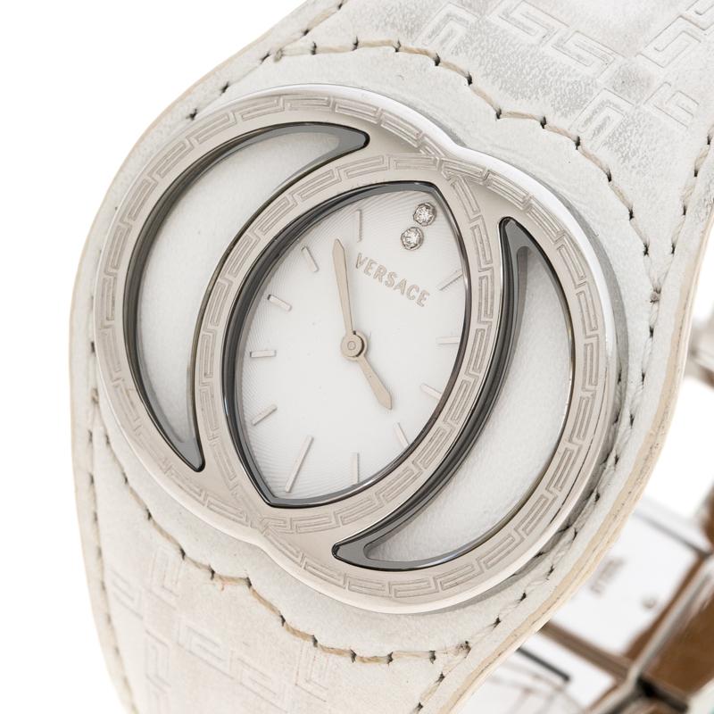 Versace Weiße Edelstahl Eclissi 74Q Damenarmbanduhr 39 mm (Zeitgenössisch) im Angebot