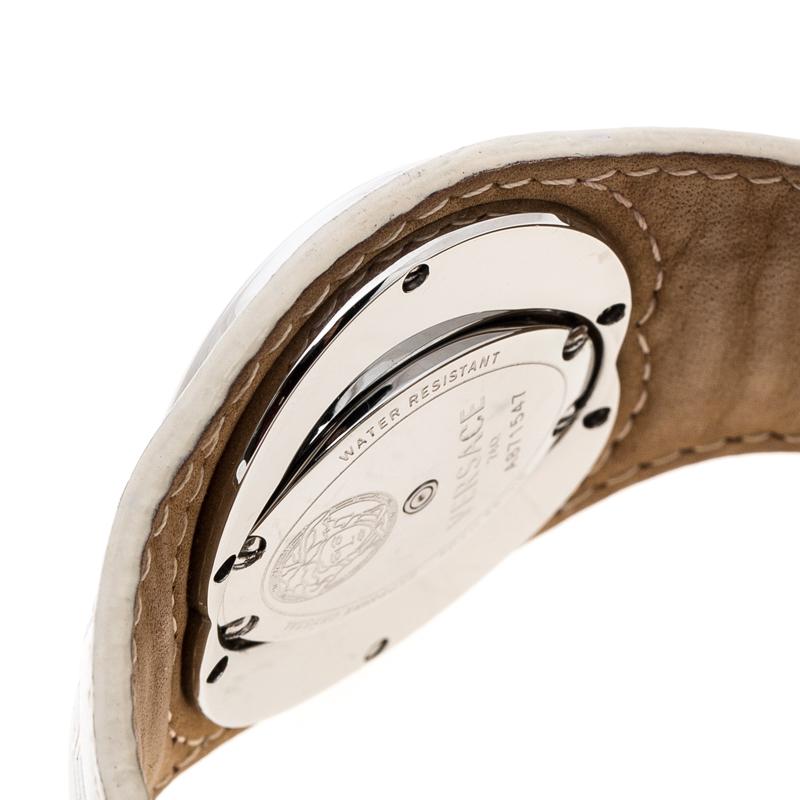 Versace Weiße Edelstahl Eclissi 74Q Damenarmbanduhr 39 mm im Angebot 2
