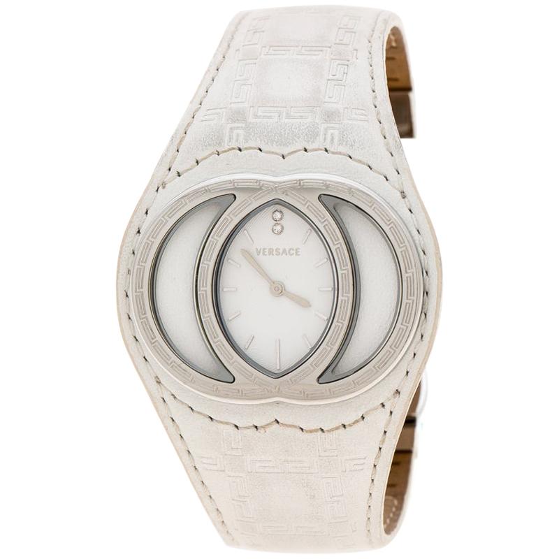 Versace Weiße Edelstahl Eclissi 74Q Damenarmbanduhr 39 mm im Angebot