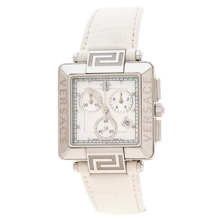 Versace White Stainless Steel Reve Carre 88Q Chronograph Womens Wristwatch  36 mm at 1stDibs