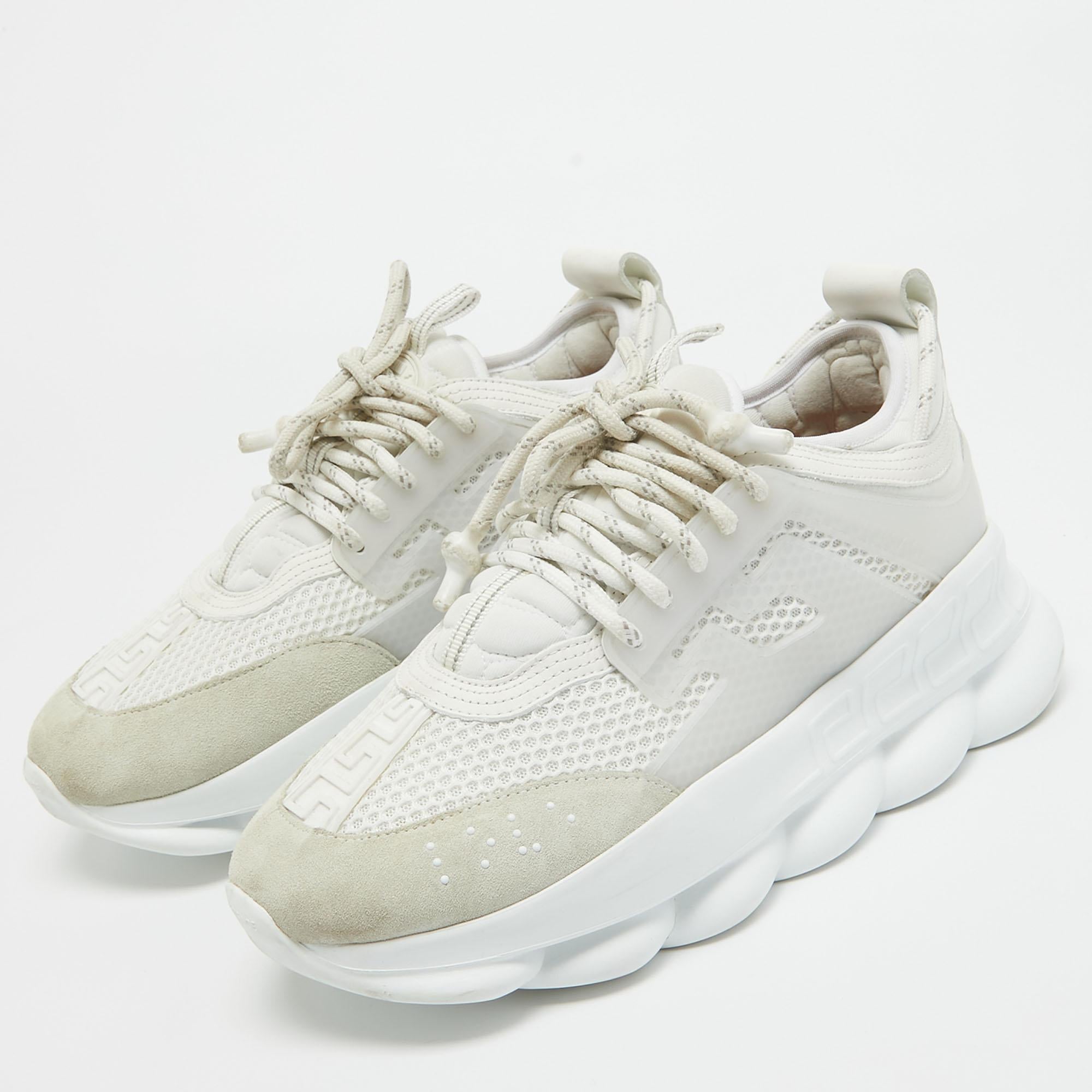 Women's Versace White Suede and Leather Chain Reaction Sneakers Size 40 For Sale