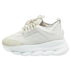 Used Versace White Suede and Leather Chain Reaction Sneakers Size 40