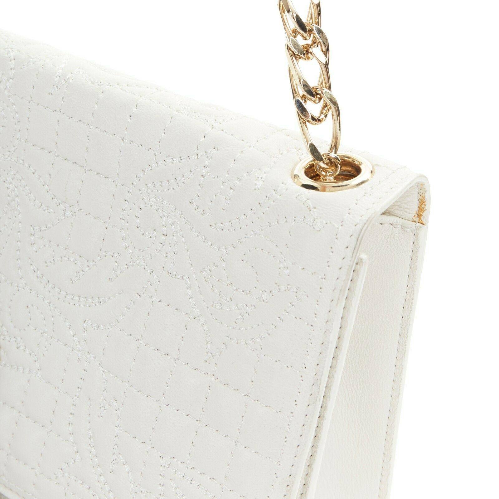 VERSACE white Vanitas Barocco quilted leather Medusa tassel gold chain flap bag In Excellent Condition In Montgomery, TX