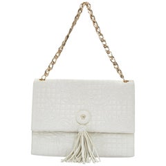 VERSACE white Vanitas Barocco quilted leather Medusa tassel gold chain flap bag