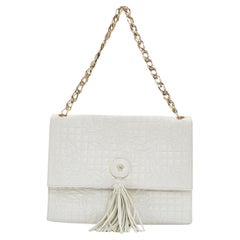 VERSACE white Vanitas Barocco quilted leather Medusa tassel gold chain flap bag