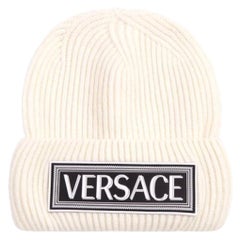 Versace White Wool Beanie Hat with 90s Vintage Logo