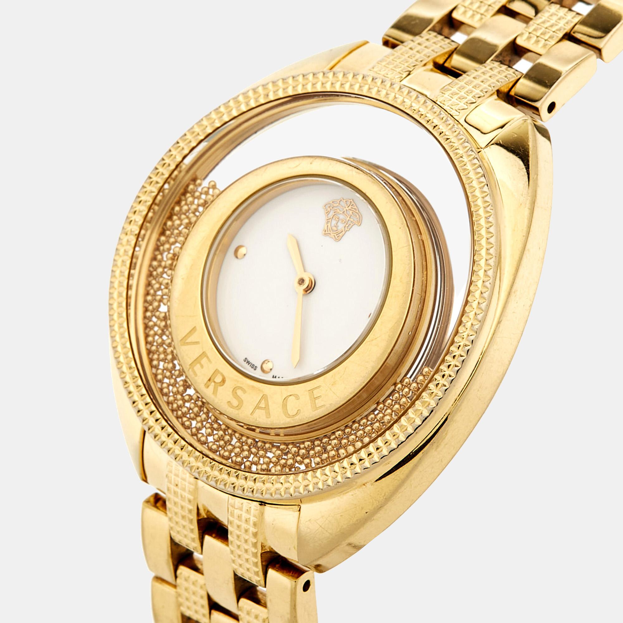 Versace White Yellow Gold Plated Spirit 86Q70D002S070 Women's Wristwatch 39 mm In Good Condition For Sale In Dubai, Al Qouz 2