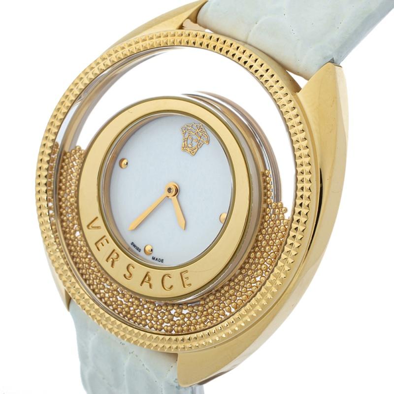 Women's Versace White Yellow Gold Plated Stainless Steel Leather Spirit Wristwatch 39 mm