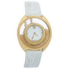 Versace White Yellow Gold Plated Stainless Steel Leather Spirit Wristwatch 39 mm